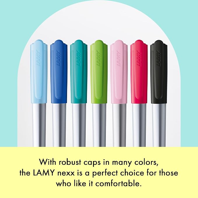 LAMY nexx smaragd – Fountain Pen with slip-proof grip & polished Left-Handed steel nib (LH) in size M - triangular aluminum body - including LAMY T 10 blue cartridge