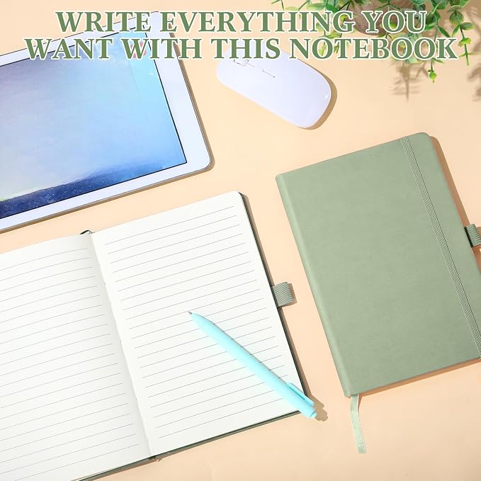 Laumoi 14 Pack Hardcover Journal Notebooks Bulk A5/A4/B5 Journaling Notebook Wide Ruled PU Leather Ruled Lined Journals with Pen Holder for School Business Work Writing (Sage Green,A5)