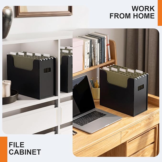 Qeeenar 1 Pcs Desktop Hanging File Organizer Box with 5 Pcs Army Green Hanging File Folders Letter Size Folder Storage Portable Storage Cabinets Document Holder for Office Supplies Home