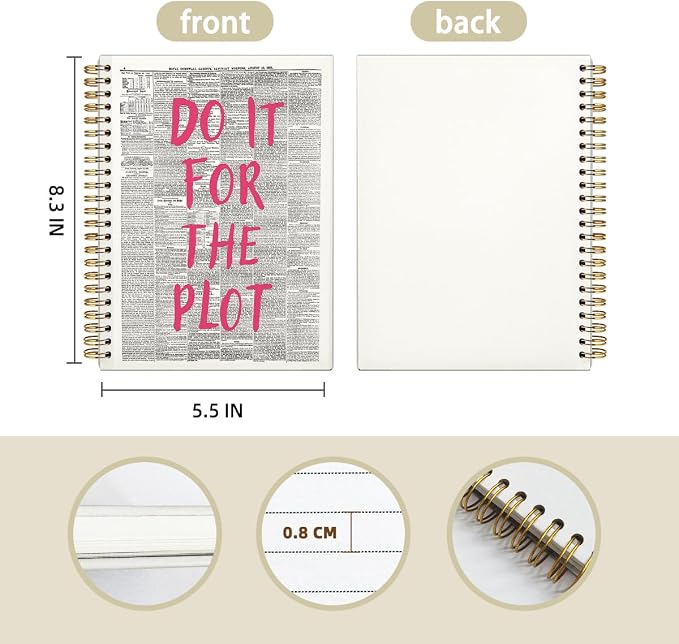 Trendy Positive Affirming Notebook Journal, Do It for The Plot Spiral Notebook, Retro Newspaper Aesthetic Hardcover Notebook Spiral Bound Writing Journals for Schools Classrooms 5.5x8.3