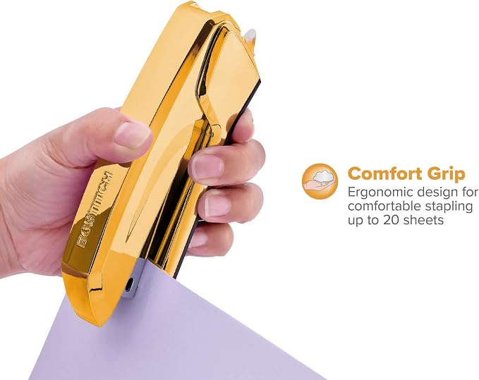 Bostitch Office Ascend 3 in 1 Stapler Integrated Remover & Staple Storage, 420 Staples Included, 20 Sheet Capacity, Lightweight, Gold Chrome