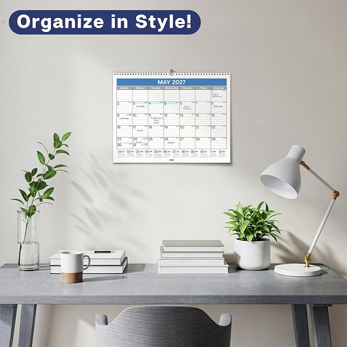 Dunwell Wall Calendar 2026-2027, 15" x 12", Jul. 2026 to Dec. 2027, 18 Months Monthly Planner with Thick Paper, Twin-Wire Binding, Large Hanging Calendar for School, Office Organizing, Easy Read
