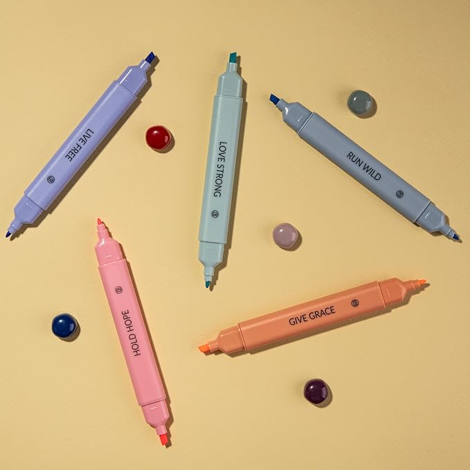 DIVERSEBEE Bible Highlighters Assorted Colors, No Bleed (Dawn) | 5 Pack Dual Tip Aesthetic Pastel Highlighter Pens for Journaling, Note Taking, School, Bible Study Supplies and Accessories