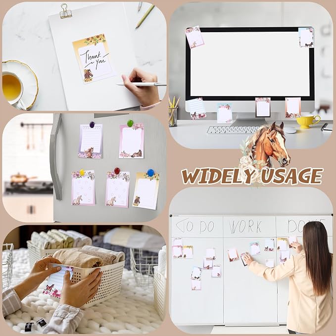 Chiisong 12 Pieces Horse Sticky Notes to Do List Notes Horses Lover Gift for Women, 3x4 Inch Animal Writing Memo Pads Flower 30 Sheet Pads, Animal Self Stick Memo Office Supplies Cute Small Gift
