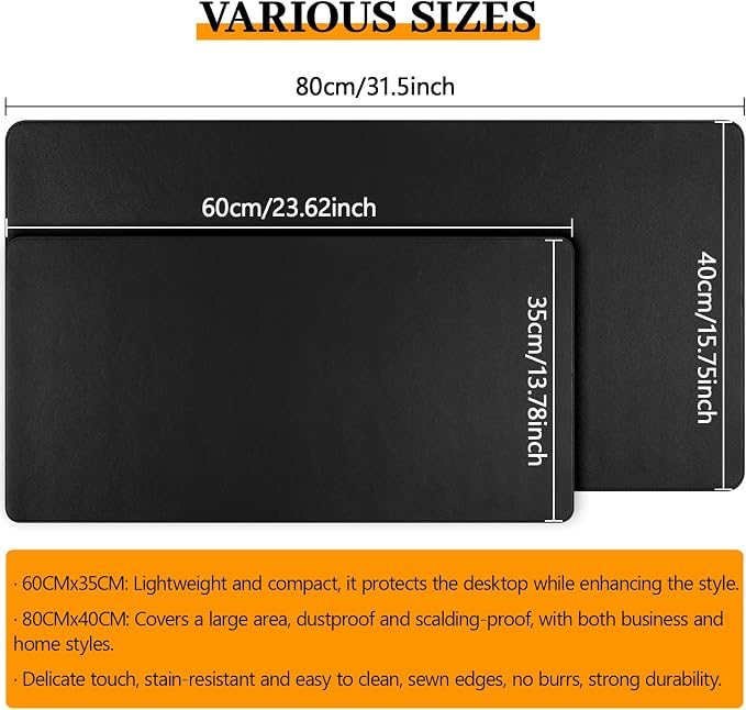 Black Leather Desk Mat Large Mouse Pad, Waterproof Desk Pad for Keyboard and Mouse, Non-Slip Computer Desk Protector, Smooth Mouse Movement Desk Mat for Home and Office(23.6"×13.8")