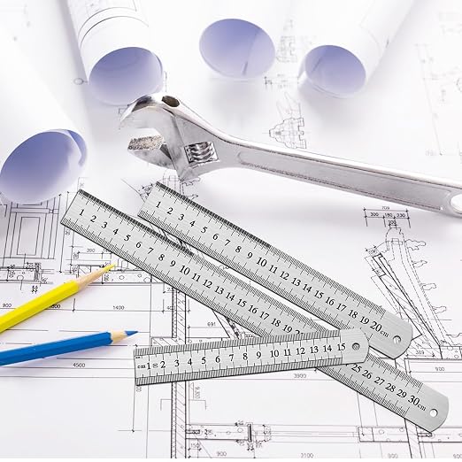 DTDNZKN 3 Pcs Stainless Steel Rulers, 6", 8", 12" (15cm,20cm,30cm) | Metal Straight Edge Ruler with SAE & Metric Measurements - for Drawing, Home, Office and Engineering Use