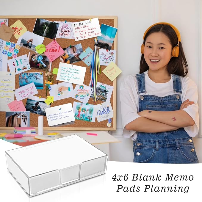600 Sheets 4x6 Memo Holder Desk Notepad Tray Pad Paper Non Sticky Memo Pads 4x6 Acrylic Notepad Holder Note Memo for Desk School Organization Planning(Internal Size: 3.97 × 5.78 Inch)