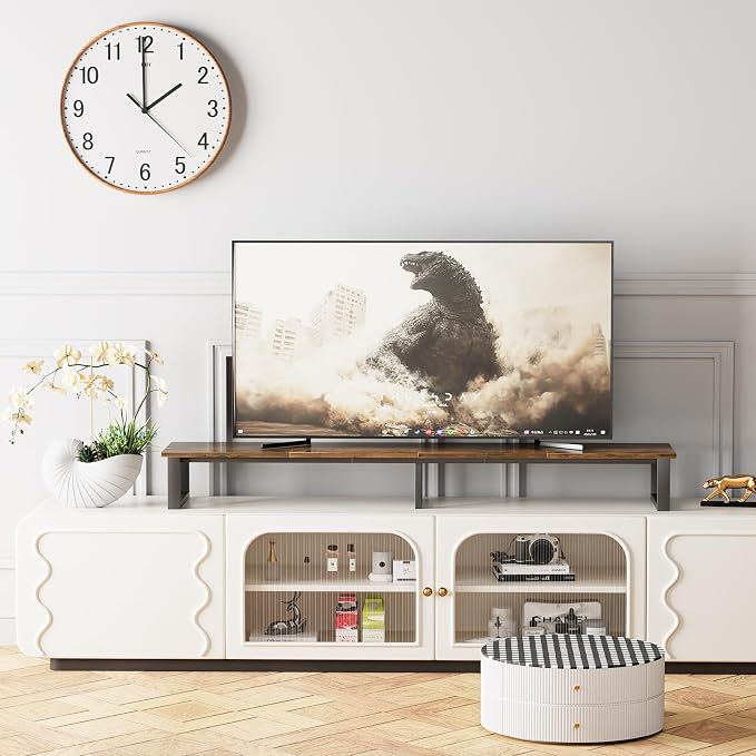 aboxoo 59" Large TV Riser Stand for 32-75 Inch TV, TV Shelf with Steel Legs | Brown TV Riser Stand with Storage, Tabletop TV Riser for Home Living Room, Study Office, Fit TV, Monitor, Laptop