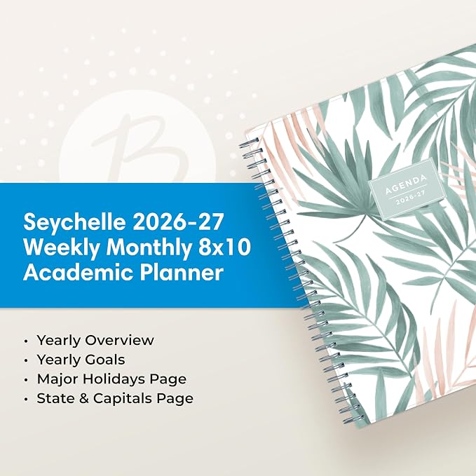 Blue Sky 2026-2027 Weekly & Monthly Academic Planner, 8"x10.875", Seychelle | July 2026 - June 2027, Flexible Cover, Wirebound, Laminated Tabs, Academic Year