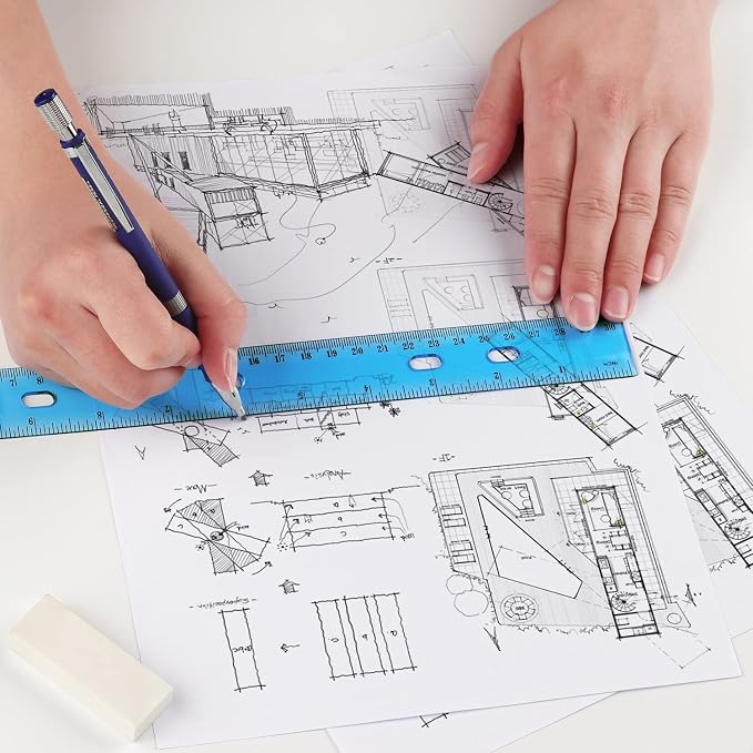 ZZTX 6 Pack Color Transparent Ruler Plastic Rulers 12 Inch | Clear plastic, Dual scale, For school home office