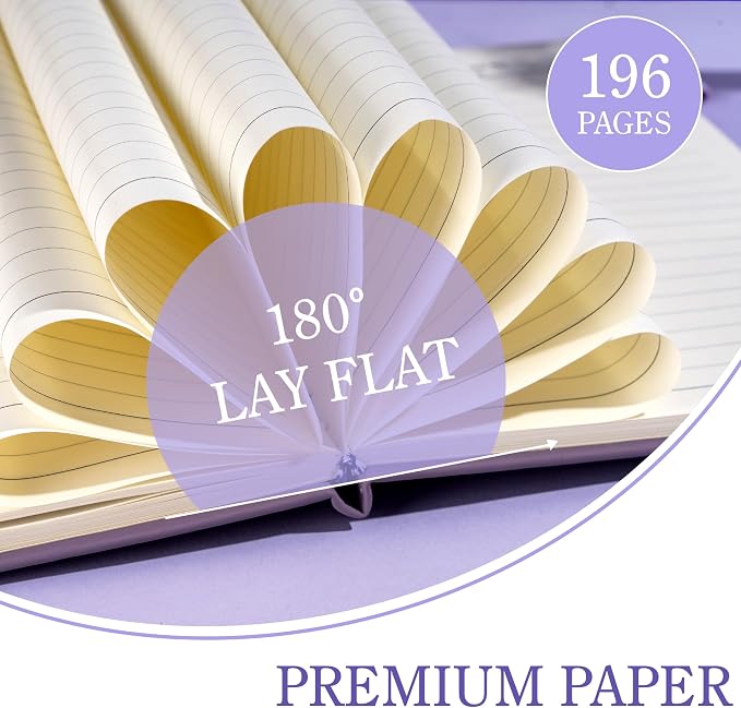 CAGIE Purple Journal Notebook for Women Girls 192 Lined Journaling Notebooks Hardcover Journals for Writing Work