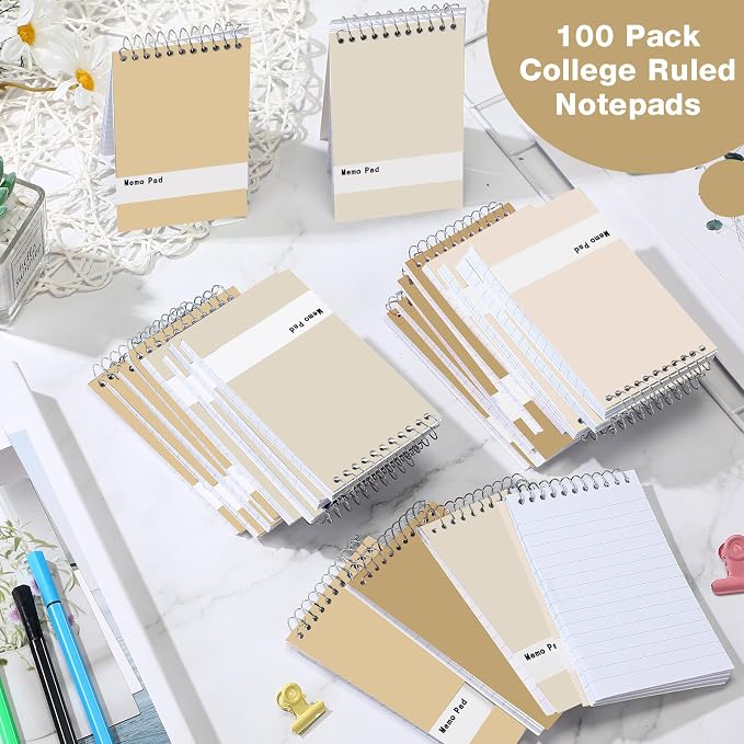 Thenshop 100 Pads Spiral Memo Pads Bulk 3 x 5 Inch Small Pocket Notepad Top Bound Lined 60 Sheets Mini Notebooks for School College Office Home Supplies (Colorful)