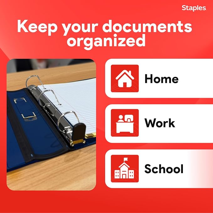 Staples Better View 1.5-Inch D-Ring Binder, Blue – Durable 3-Ring Binder with Clear Overlay for School & Office
