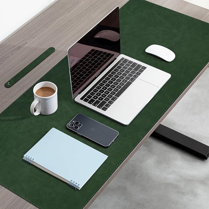 CHEERYGOO Faux Leather Desk Mat - Waterproof Mouse Pad, Non-Slip PU Leather Blotter, Writing Surface for Office and Home 47"x17" XXL Dark Green
