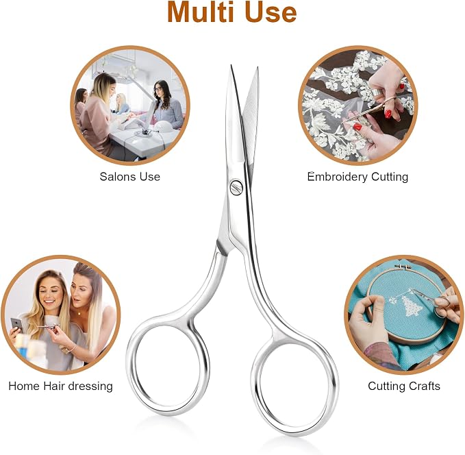 2Pcs Facial Hair Small Grooming Scissors For Men & Women - Eyebrow, Nose Hair, Mustache, Beard, Eyelashes, Ear Hair Trimming Kit, Pointed Scissors and Round Scissors, Travel Friendly Mini Scissors Set