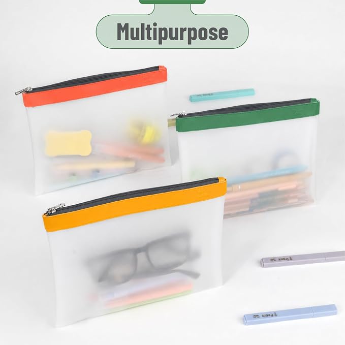 Mr. Pen- Clear Pencil Pouch, 9" x 6.88", 3 Pack, Durable TPU Material | Large Water-Resistant Pencil Bags with Smooth Zipper, Multipurpose Clear Pouch for Stationery, School, Office