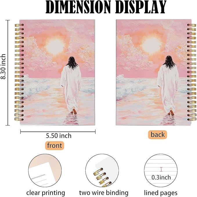 bitCNY Spiral Notebook 8.3 x 5.5 Inches, Jesus Walking on Water Painting Cover, Christian Art Journal, Lined Notebook for Devotion and Daily Writing