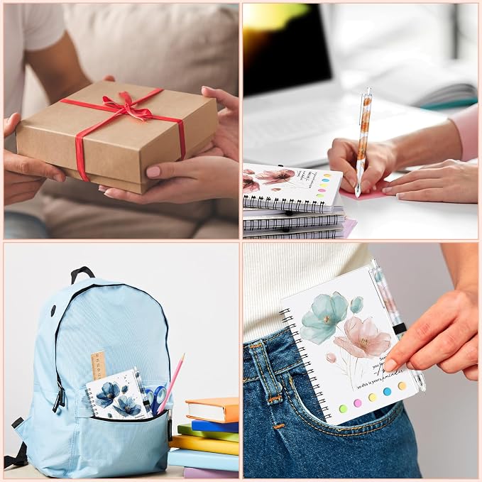 Chuangdi 10 Sets Back to School Teacher Gifts Appreciation Journal Inspirational Notebook with Sticky Notepad Ballpoint Pen Bulk Thank You Gifts for Student Staff Team Coworker Nurse(Watercolor)