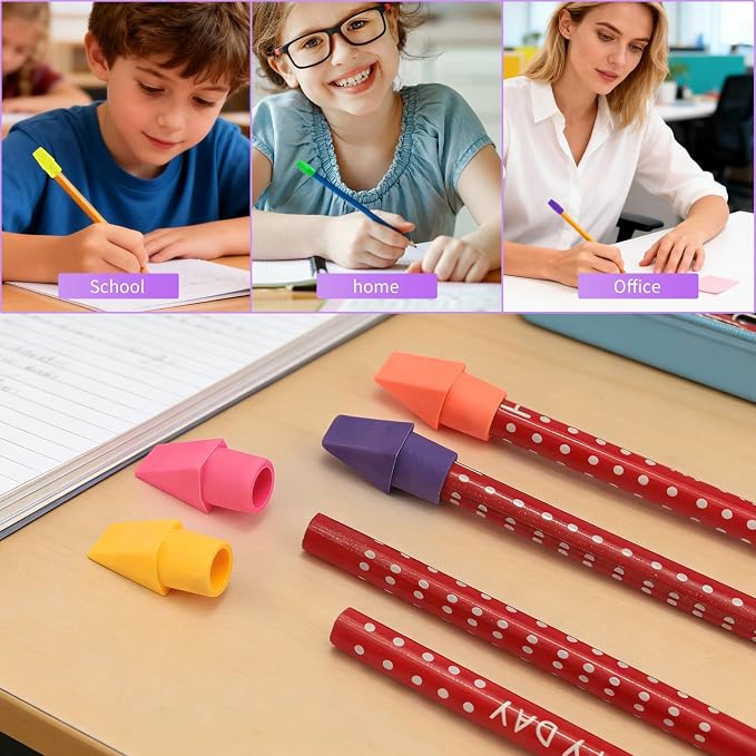 PRALB 200PCS Multicolor Pencil Top Erasers Caps, Chisel Shape Pencil Cap Erasers for Kids, Cute Pencil Toppers for Classroom Rewards, Party Favors, School Supplies, Home Office