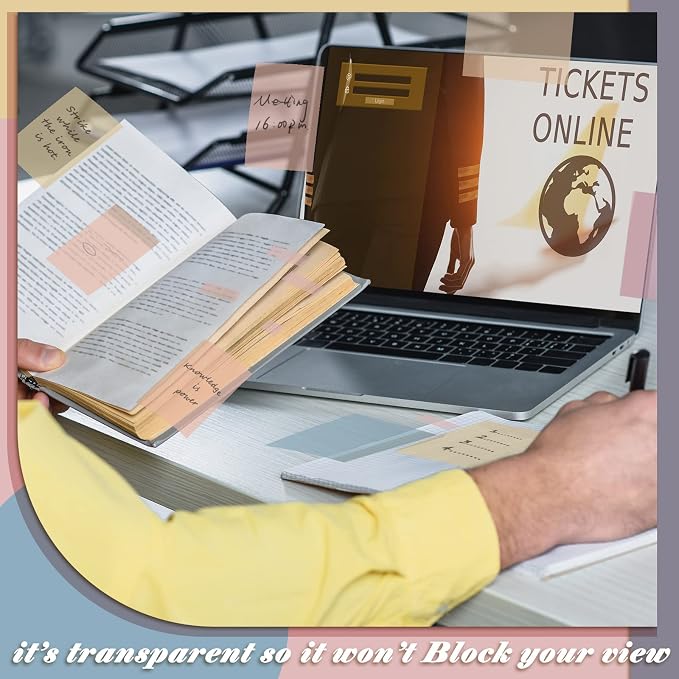 900 Pcs Transparent Sticky Notes Bulk Pastel See Through Sticky Notes Clear Books Annotation Tabs Self Adhesive Waterproof Translucent Back to School Bible Accessories Office Supply(Cute Color)
