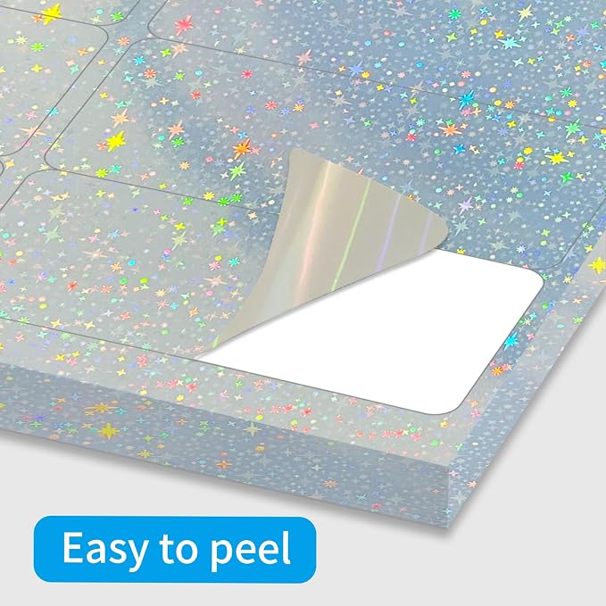 Shipping Labels Stickers, 2"×4" Printable Holographic Mailing Labels for Laser/Inkjet Printing- Matte Holographic Star- 8.5"×11"- 20 Sheet
