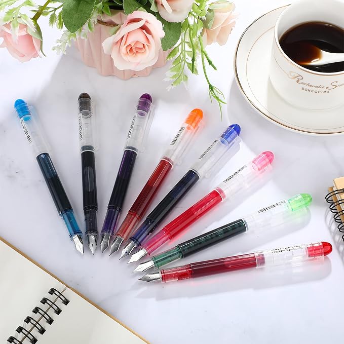Zonon 16 Pieces Disposable Fountain Pens Multicolor Set Colored Ink Writing Fountain Pens Assorted Color Extra Fine Point Nib for Calligraphy Sketching, Holiday Gifts Office School Supplies