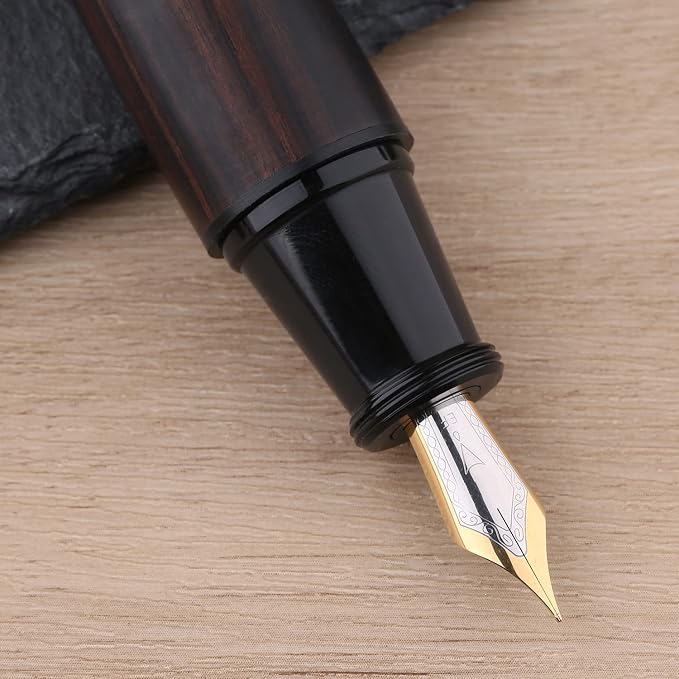 Majohn Q1 Fountain Pen Fude Pen Bent Nib Black Wood, Little Fat Man Eyedropper Filling Pocket Pen Large Capacity