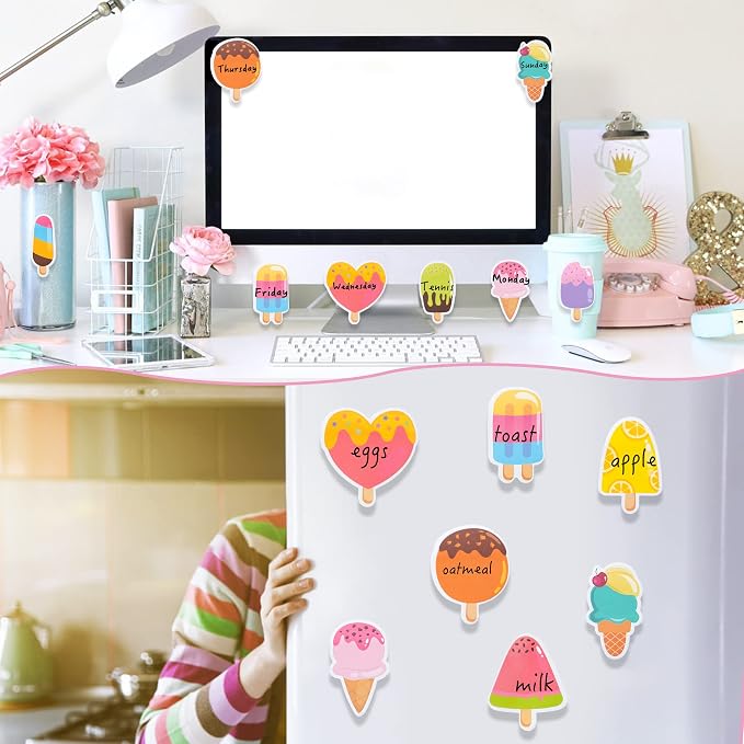 Xqumoi 30 Pack Ice Cream Sticky Notes Summer Office School Class Supplies | Fruit Popsicle Self-Sticky Memo Pads, Page Marker Notepads, for Student Kids, Birthday Party Favors, Goodies Bag Fillers