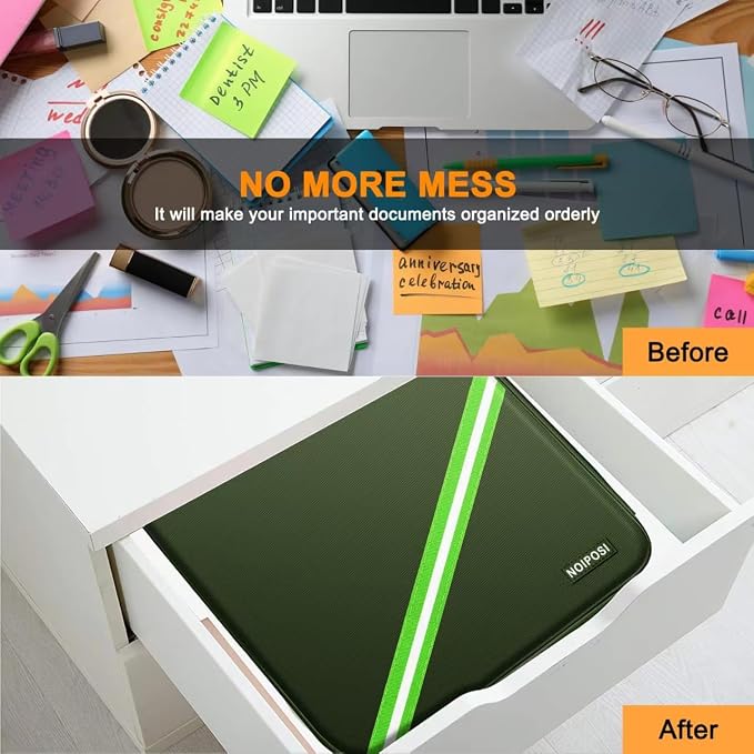 Noiposi 5200℉ Fireproof Document Box with Lock 16.1"x11.4"x4.3"- 8 Layers | Home ,Travel ,Strong, Water Resistant,Safe Storage Document Storage Organizer for Important Documents and File,Green