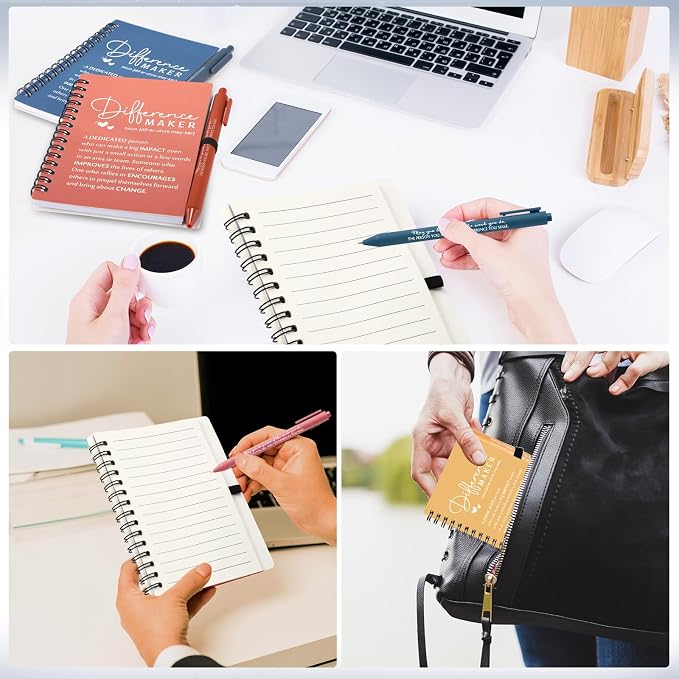 Resurhang 20 Sets Difference Maker Employee Appreciation Gift Bulk Inspirational A6 Spiral Notebook Journal Ballpoint Pens for Teacher Volunteer Coworker Team Back to School (Morandi Colors)