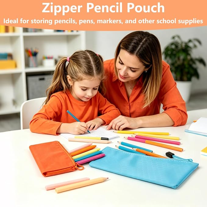 48pcs Pencil Pouch Bulk,Zipper Pouches,Waterproof Pencil Bags, Small Organizing Bags in 12 Colors for Classroom,Office Supplies Storage and Travel Accessories