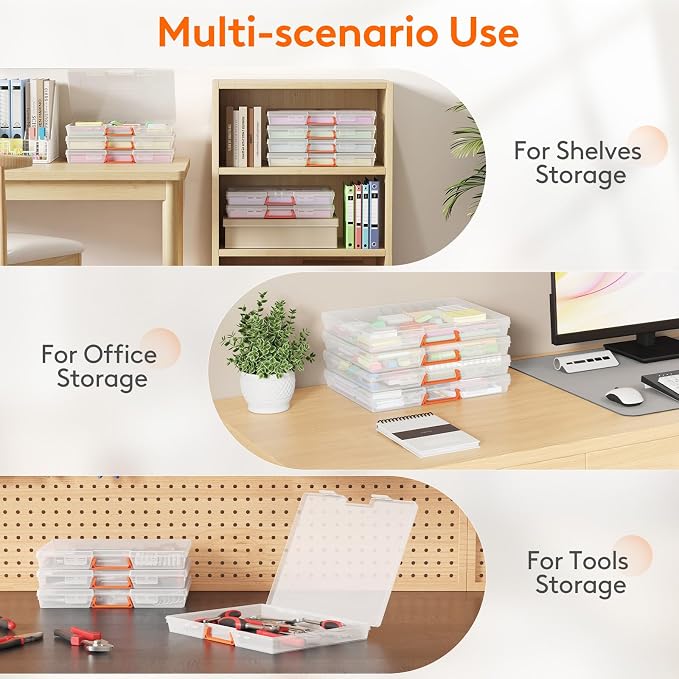 Lifewit 12 Pcs Board Game Storage Boxes, 11.9x8.7'' Paper Container with Secure Latch, Plastic Portable Organizer with Handle & Labels for File,Document,Puzzles, Cards, Art Supplies