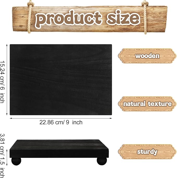 Amyhill Wood Pedestal Stand Kitchen Soap Tray Farmhouse Wooden Riser Stand for Kitchen Bathroom Counter Table Decor Plant Vases Display(Classic,Black,9 x 6 Inch)