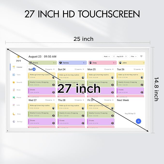 LOOFII 27 Inch Smart Digital Calendar – 1920×1080 Full HD Touchscreen Calendar & Family Planner with Chore Chart & Meal Planner, Wall-Mountable