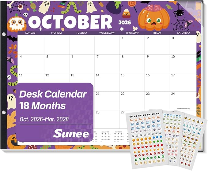 SUNEE Desk Calendar 2026-2027 Large 22x17 from October 2026 to March 2028, Extra Large Desktop Monthly Calendar Pad 18 Months For Teacher or Office, Desk Top, Seasonal