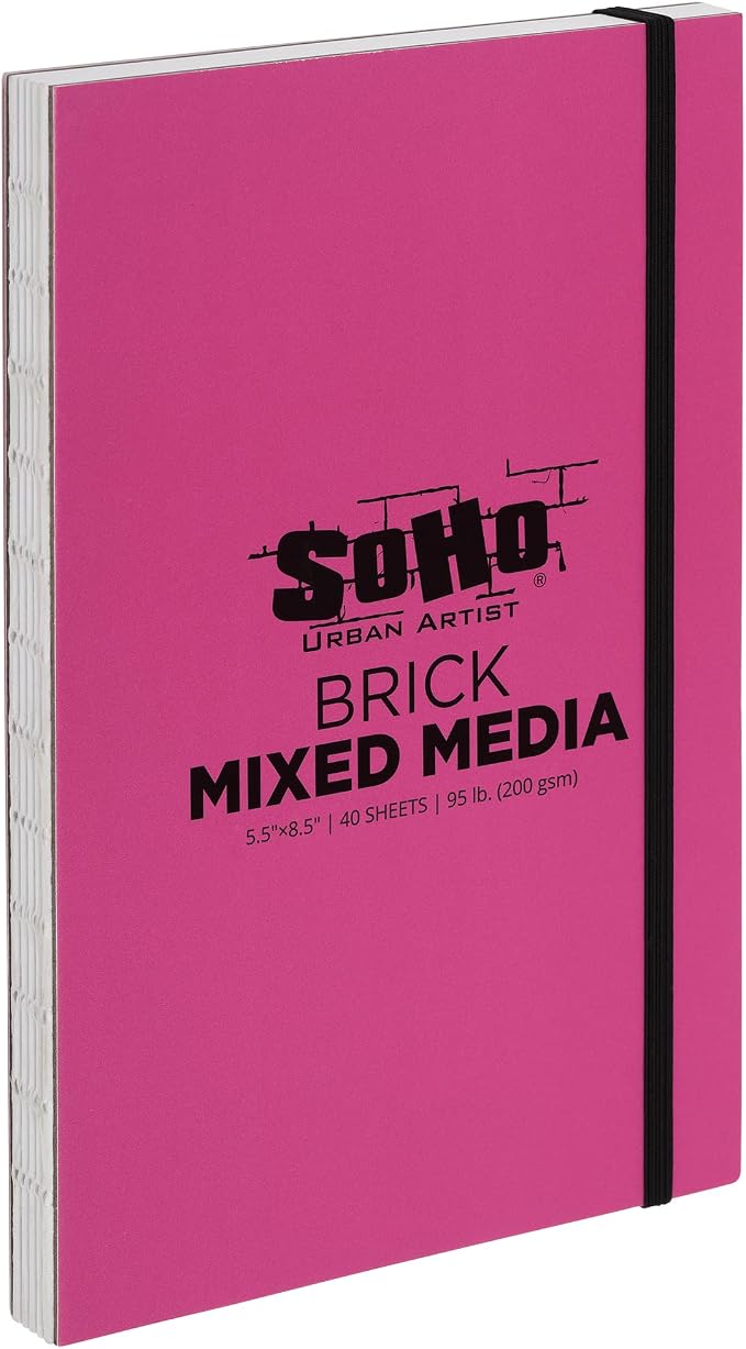 SoHo Urban Artist Brick Sketchbook Journals for Sketching, Drawing, Colored Pencils, Graphite, and More - Mixed Media 5.5"x8.5" (200 GSM, 40 Sheets) - 2 Pack