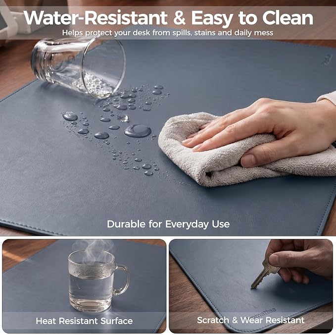 Large Desk Pad Non-Slip Desk Mat Protector for Keyboard Mouse Waterproof Vegan Leather Surface Faux Leather Laptop Mat Smooth Mouse Pad Premium Gift Tube Dusk Navy 39" x 17"