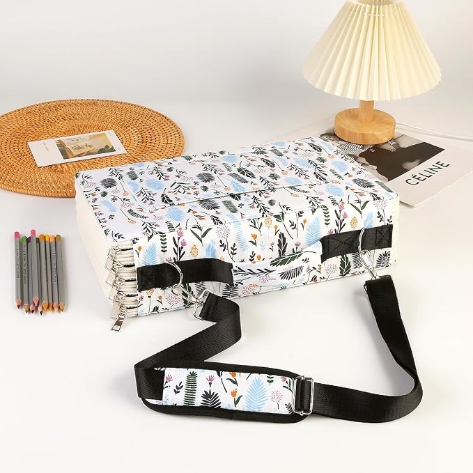 480 Slots Pencil Case, 5-Layer Organizer with Shoulder Strap | 5-layer twill oxford case with 480 elastic slots, carry handle, removable strap, and outer pocket for phone or keys.