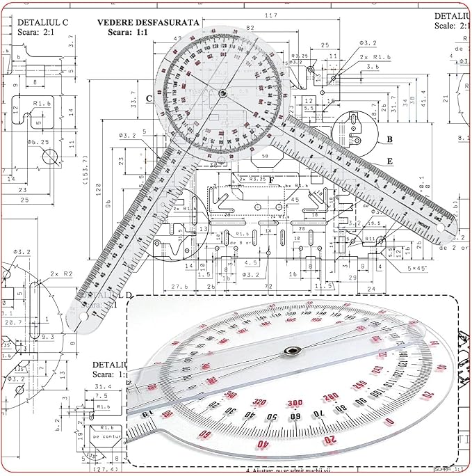 Goniometer Set 3 Pieces of 6/8/12 Inch, Transparent Orthopedic Angle Ruler Plastic Goniometer, 360 Degree Clear Protractor Physical Therapy for Body Measuring Tape Goniometer Protractor Ruler
