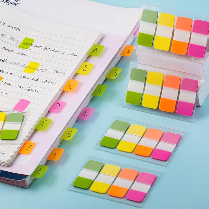 Golcellia 480 Pieces, 4-Colors Sticky Index Tabs Transparent Sticky Notes, Colored Page Markers for Bookmarks, Writable and Repositionable Index Annotation Tabs