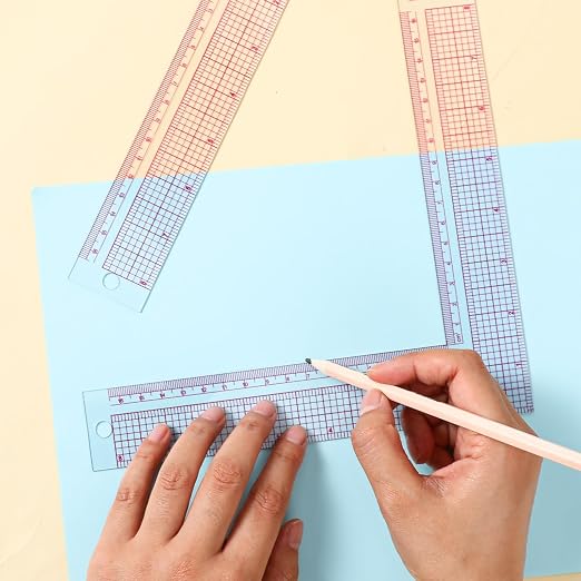 Plastic L-Square Ruler, 1 PCS 90 Degree Measure Tailor Ruler Clear Square Framing Fabric Sewing Measuring Supplies for Pattern Making