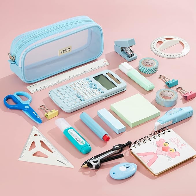 KALIDI Grid Mesh Pencil Case Large Capacity Pencil Case Big Pencil Pouch With Zipper Simple Stationery Bag Aesthetic Pen Bag for School Teen Girl Boy Multi-Purpose bag for office Men Women