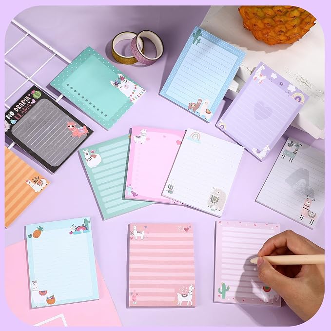Chiisong 12 Pieces Llama Sticky Notes Cute Animal Alpaca Self Stick Notepads Gift for Mexican Camel Theme Party, 3x4 Inch No Drama to Do List Cactus Notepads Llama Gifts for Home and Office