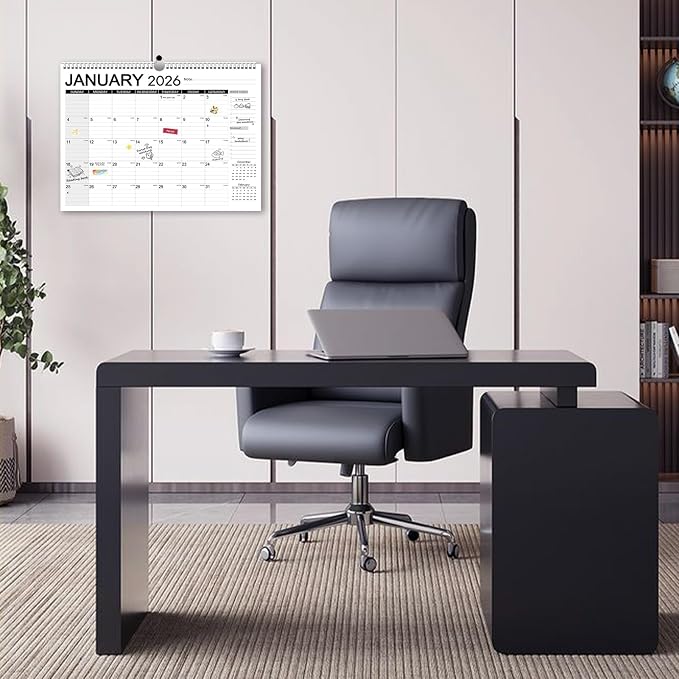 Calendar 2026-2027 18 Months-Simple | 17" x 12"| 110GSM Thick Paper | No-Bleed | Stickers Attached | Home, School & Office Use