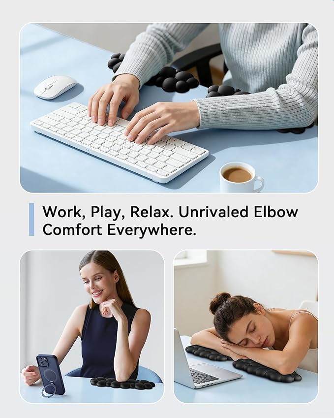 Laborio Elbow Pad for Desk, 2-Pack Cloud Elbow Rest(Black), Edge Arm Rest | L-Shaped, Leather Surface, Memory Foam, Waterproof, Non-Slip Wrist Support Wrist Rest