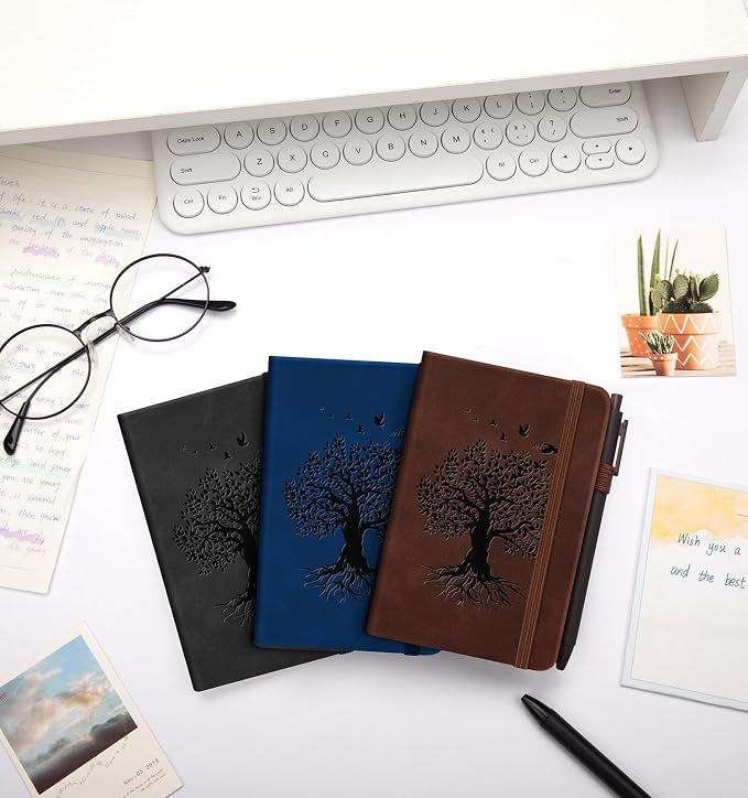 3 Pack Pocket Journaling Notebooks, A6 Small Notebook Total 360 Pages Journaling Notebooks For Note Taking Journals For Writing Mini Note Pads With Pen Holder 100 GSM Thick Paper( Brown,Blue,Black)
