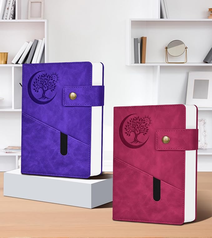 PAIBAS 7.6 x 10 Lined Notebook Journal 366 Pages Leather Journal for Women | Large notebook B5 journal with 100gsm lined notebook paper college ruled, 3 ribbon bookmarks, cover pocket & brass snap.