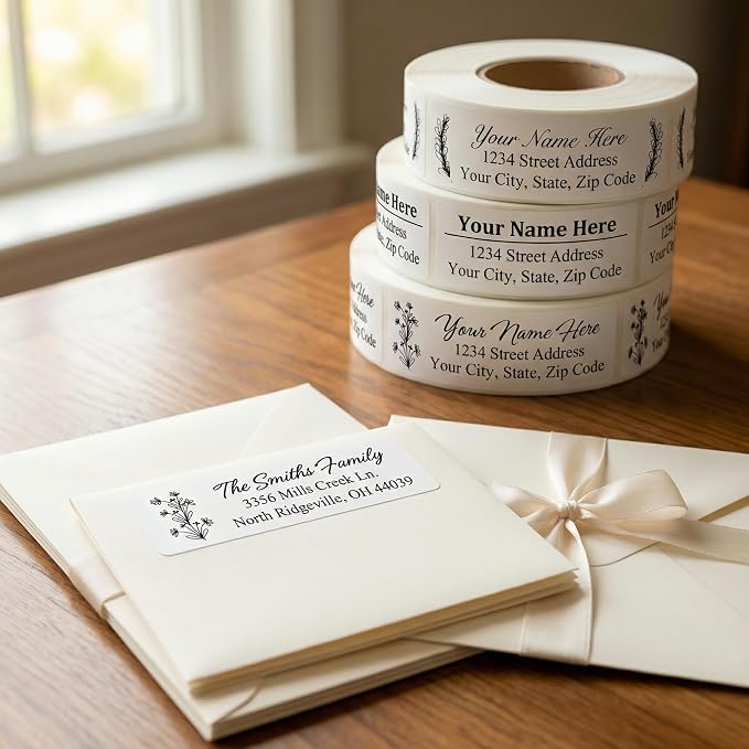 Address Labels Personalized Return Address Labels (10-1000) Personalized Custom Mailing Label for Envelopes 2.5" x 0.75" Self Adhesive Return Stickers Roll, White