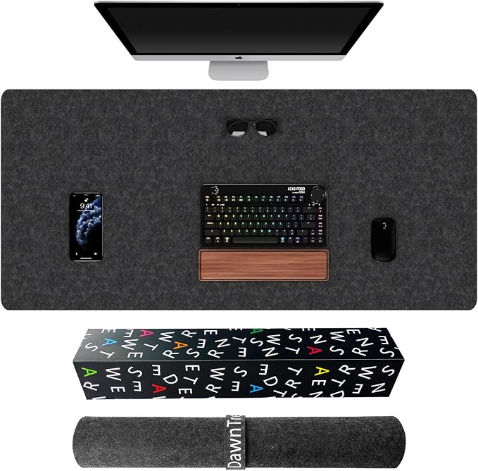 Large Felt Desk Mat,39.4''x19.69'' Non-Slip Full Keyboard and Mouse Pad,Computer Desk Mat for Home and Office,100x50CM Felt Desk Pad Protector (Dark Gray)