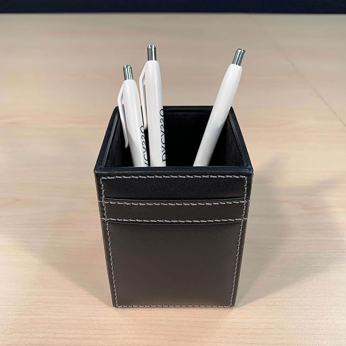 Dacasso Rustic Black Leather 3-Piece Desk Set - Office Organization Essentials with Desk Pad/Blotter - Luxury Executive Decor